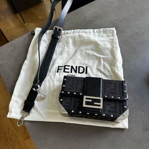 Fendi Black & Silver Zuca Canvas Trunk Baguette Bag